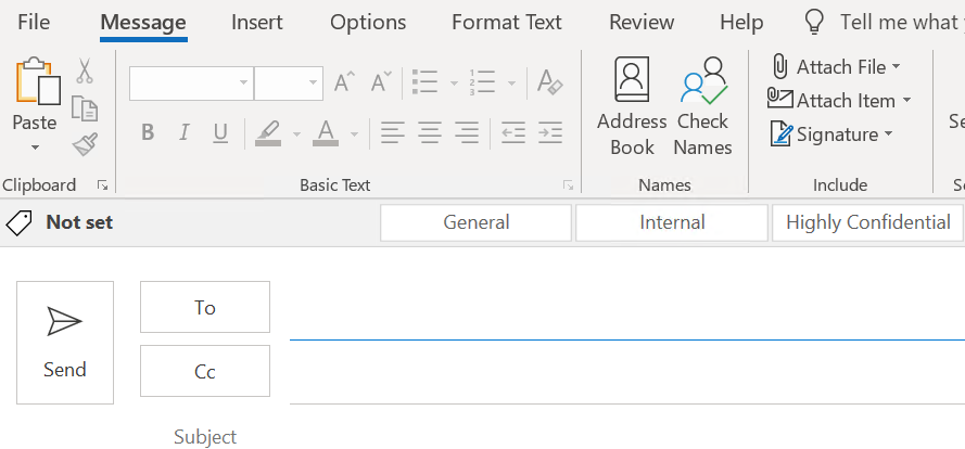 Sensitivity Label Bar in Outlook.