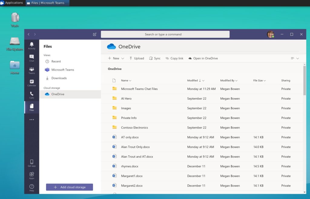 Accessing OneDrive in Teams-Linux.